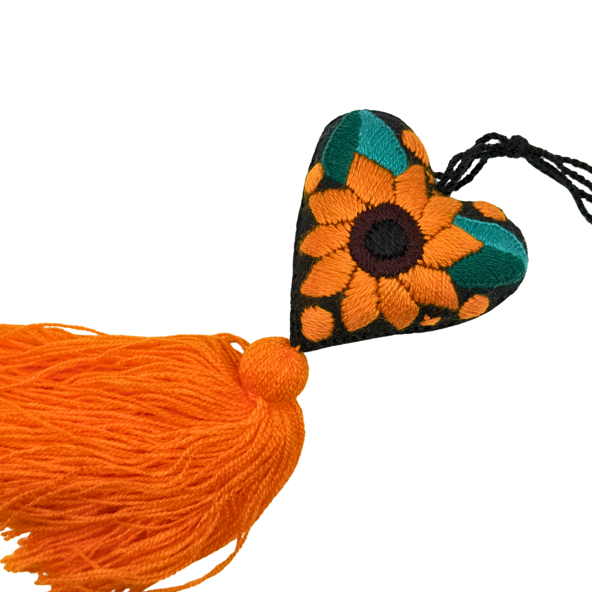 Embroidered Sunflower Tassel Charm 4"