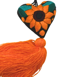Embroidered Sunflower Tassel Charm 4"