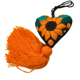 Embroidered Sunflower Tassel Charm 4"