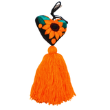 Embroidered Sunflower Tassel Charm 4"