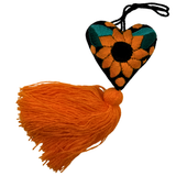 Embroidered Sunflower Tassel Charm 4"