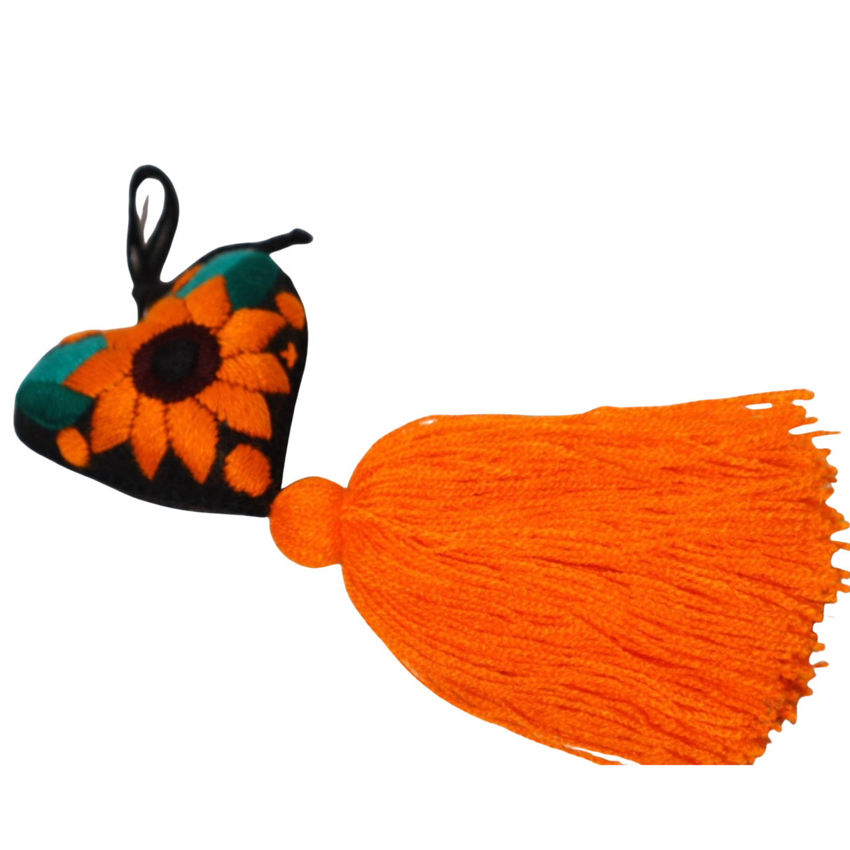 Embroidered Sunflower Tassel Charm 4"