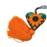 Embroidered Sunflower Tassel Charm 4"