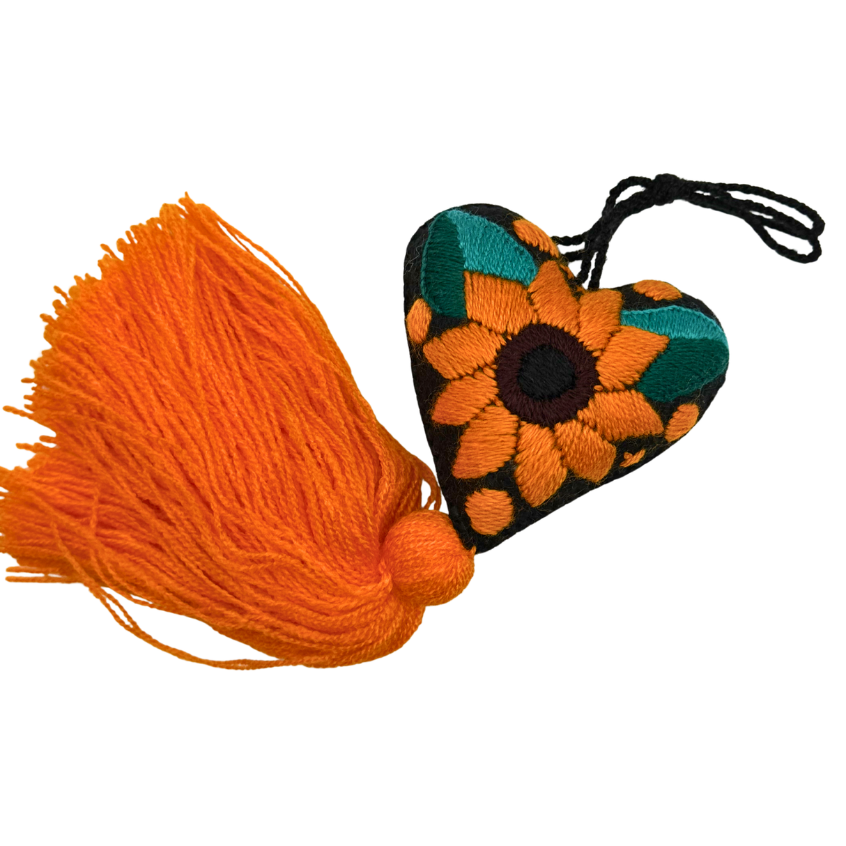 Embroidered Sunflower Tassel Charm 4"