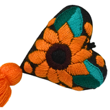 Embroidered Sunflower Tassel Charm 4"