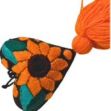 Embroidered Sunflower Tassel Charm 4"