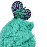 Embroidered Teal Sunflower Tassel Charm 4"