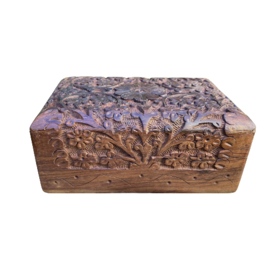 Flower Deep Carved Wood Box 4x6"
