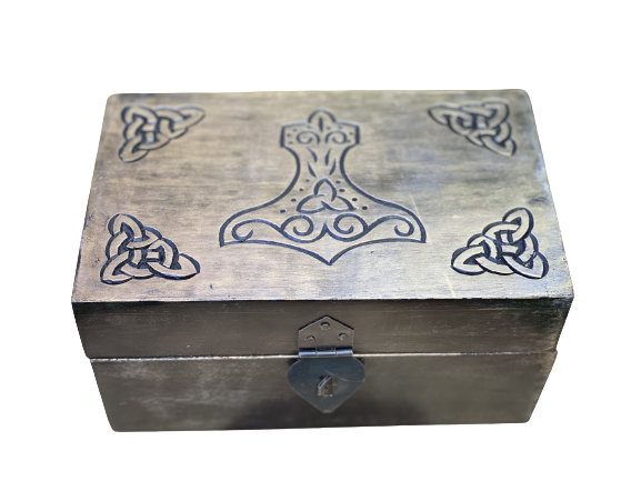 Thor's Hammer Carved Wood Box 5x8"
