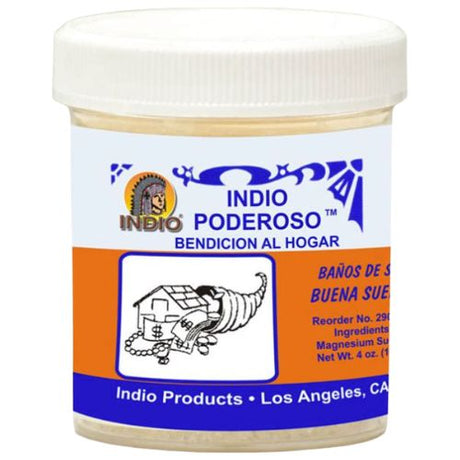 Indio Bath Salts Good Luck 4 oz. (Cristales de Baño Indio Buena Suerte) for multiple purposes good luck in money, love and business