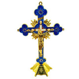 Ornate Metal Standing Crucifix Pearl Motif 8" Blue | Shop Cosmic Healing