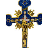 Ornate Metal Standing Crucifix Pearl Motif 8" Blue (Crucifijo de Metal 8" Azul)