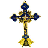 Ornate Metal Standing Crucifix Pearl Motif 8" Blue (Crucifijo de Metal 8" Azul)