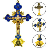 Metal Standing Crucifix Pearl Motif 8" Blue | Shop Cosmic Healing