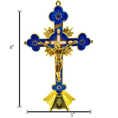 Metal Standing Crucifix Pearl Motif 8" Blue | Shop Cosmic Healing