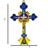 Metal Standing Crucifix Pearl Motif 8" Blue | Shop Cosmic Healing