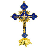 Ornate Metal Standing Crucifix Pearl Motif 8" Blue (Crucifijo de Metal 8" Azul)