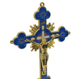 Ornate Metal Standing Crucifix Pearl Motif 8" Blue (Crucifijo de Metal 8" Azul)