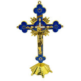 Ornate Metal Standing Crucifix Pearl Motif 8" Blue (Crucifijo de Metal 8" Azul)