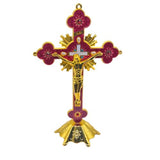 Ornate Metal Standing Crucifix Pearl Motif 8" Pink | Shop Cosmic Healing