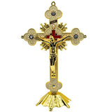 Ornate Metal Standing Crucifix Pearl Motif White 8"