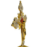 Ornate Metal Standing Crucifix Pearl Motif White 8"