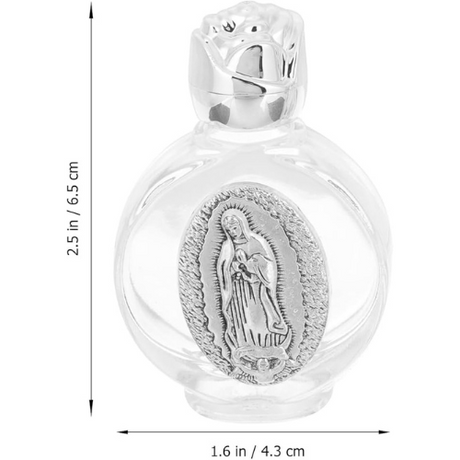 Our Lady of Guadalupe Glass Holy Water Bottle Empty- Silver (Botella Virgen de Guadalupe) Blessing • Protection • Purification