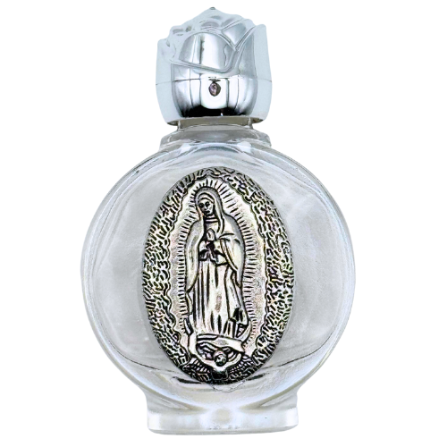 Our Lady of Guadalupe Glass Holy Water Bottle Empty- Silver (Botella Virgen de Guadalupe) Blessing • Protection • Purification