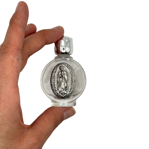 Our Lady of Guadalupe Glass Holy Water Bottle Empty- Silver (Botella Virgen de Guadalupe) Blessing • Protection • Purification