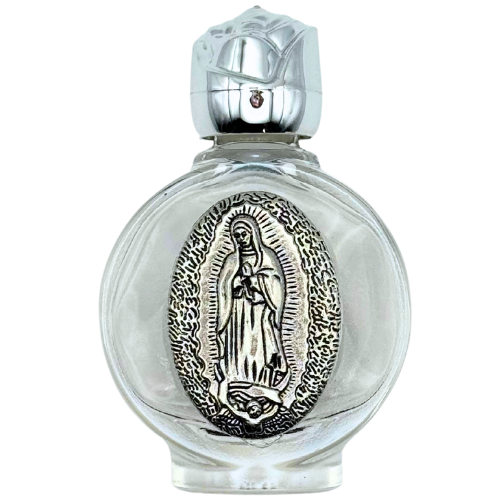 Our Lady of Guadalupe Glass Holy Water Bottle Empty- Silver (Botella Virgen de Guadalupe) Blessing • Protection • Purification