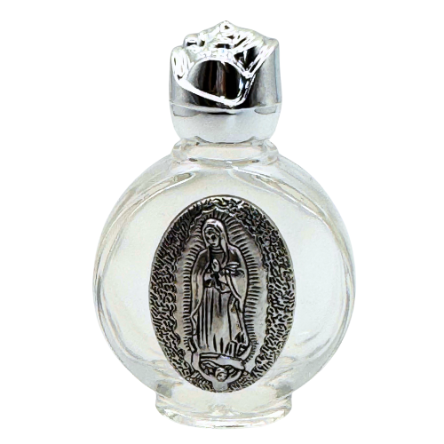 Our Lady of Guadalupe Glass Holy Water Bottle Empty- Silver (Botella Virgen de Guadalupe) Blessing • Protection • Purification