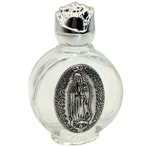 Our Lady of Guadalupe Glass Holy Water Bottle Empty- Silver (Botella Virgen de Guadalupe) Blessing • Protection • Purification