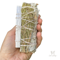 White Sage & Rosemary Smudge Stick with Selenite Wand 4" For energy Cleansing, Removes Negative Energy, Harmonizes the Mind