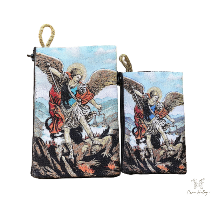 Woven Saint Michael Tapestry Rosary Bag