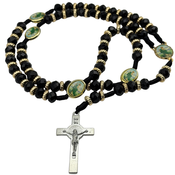 San Judas Rosary with Silver Plated Crucifix - Black
