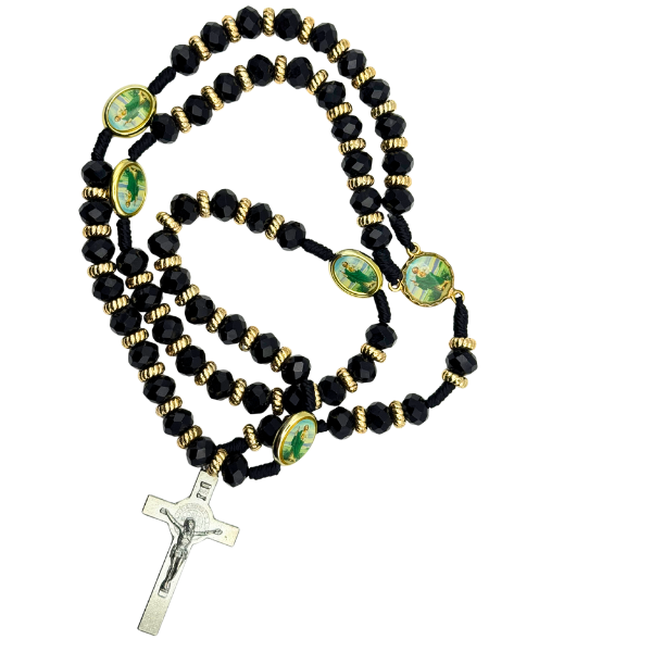 San Judas Rosary with Silver Plated Crucifix - Black