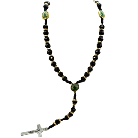 San Judas Rosary with Silver Plated Crucifix - Black