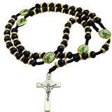 San Judas Rosary with Silver Plated Crucifix - Black
