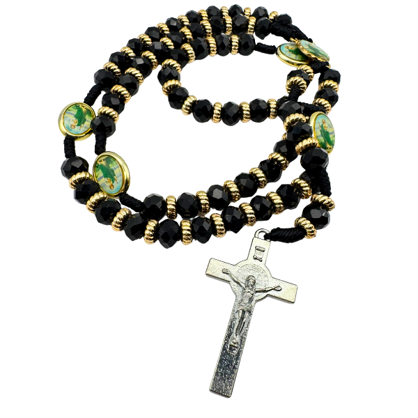 San Judas Rosary with Silver Plated Crucifix - Black