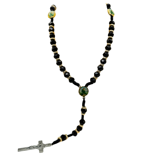 San Judas Rosary with Silver Plated Crucifix - Black