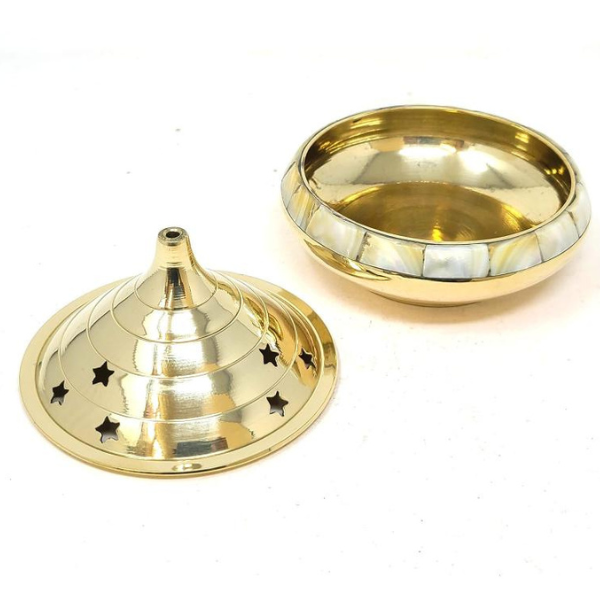 Temple Burner w/ Mother of Pearl 4"D for resin incense