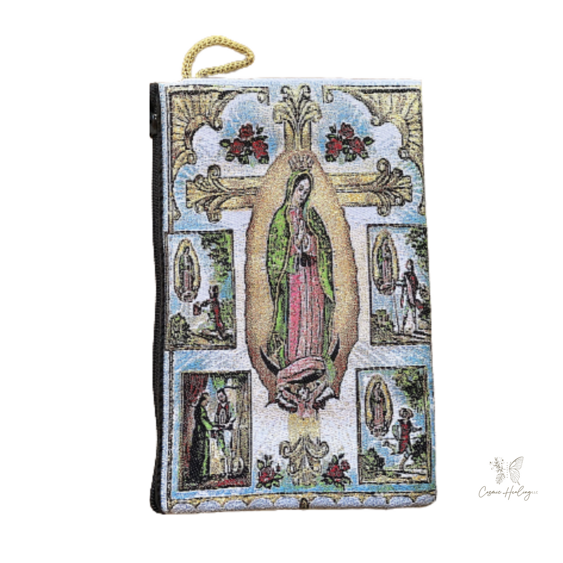 Woven Virgen de Guadalupe Tapestry Rosary Bag