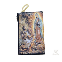 Woven Virgen de Guadalupe & Juan Diego Tapestry Rosary Bag