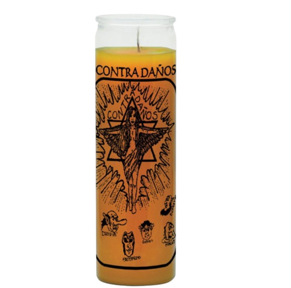 Against Harm (Contra Daños) Yellow Candle to protect yourself, home, business and family form evil spells, hexes, vandalism, injuries - Shop Cosmic Healing