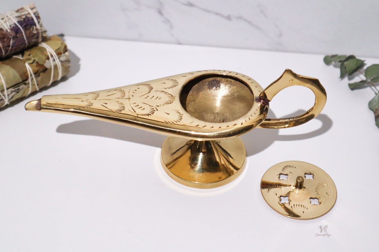 Aladdin Lamp Solid Brass 8" (Genie Lamp) For Cone Incense Burner 8" - Shop Cosmic Healing