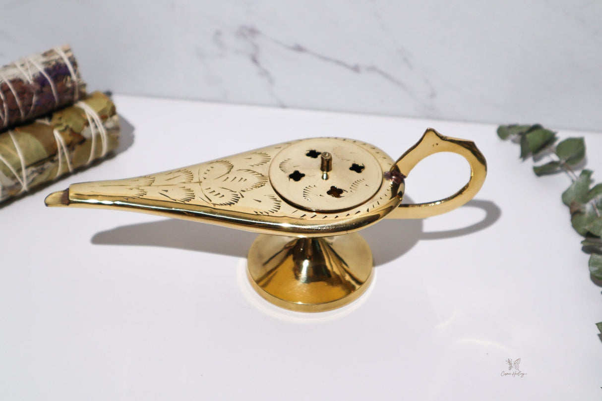 Aladdin Lamp Solid Brass 8" (Genie Lamp) For Cone Incense Burner 8" - Shop Cosmic Healing