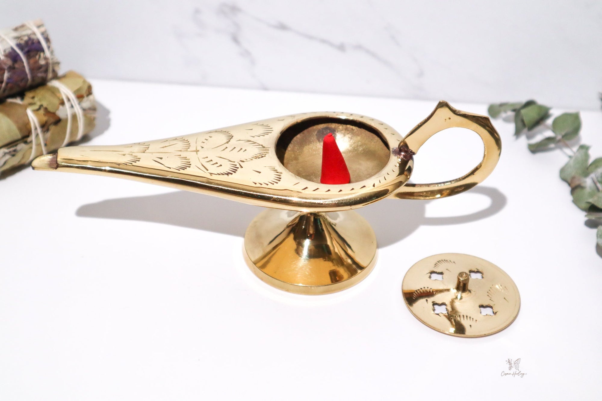 Aladdin Lamp Solid Brass 8" (Genie Lamp) For Cone Incense Burner 8" - Shop Cosmic Healing