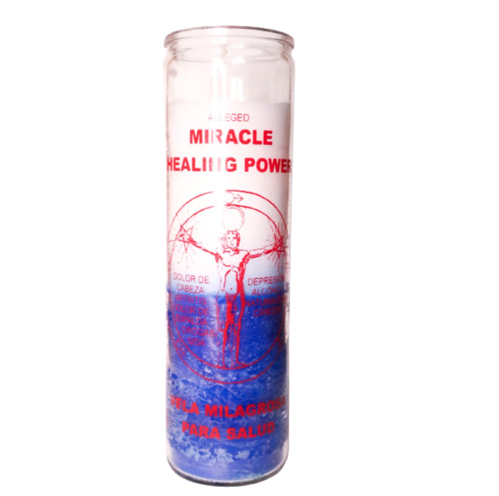 Alleged Miracle Healing Candle (Vela Milagrosa Para Salud)- Blue/White to bring powerful healing of the body and spirit, to give you spiritual strength - Shop Cosmic Healing