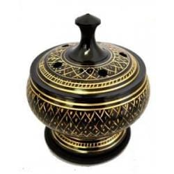 Black Carved Incense Burner w/ Wooden Coaster & Lid - Shop Cosmic Healing