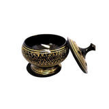 Black Carved Incense Burner with Wooden Coaster & Lid 3″D 3.5″H - Shop Cosmic Healing